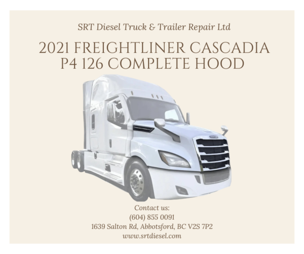 2021 FREIGHTLINER CASCADIA P4 126 COMPLETE HOOD (A17-20392-006) WITH OEM HEADLAMPS (A66-01405-004, A66-01405-005), SIDE PANLELS (17-20394-000, 17-20394-001), TOP PANEL (17-20393-000), GRILL (17-20801-006, A17-20832-017), MIRRORS (A22-77791-002, A22-77791-010, A17-20392-006, A22-77791-003, A22-77791-011) FOR SALE - SRT DIESEL ABBOTSFORD