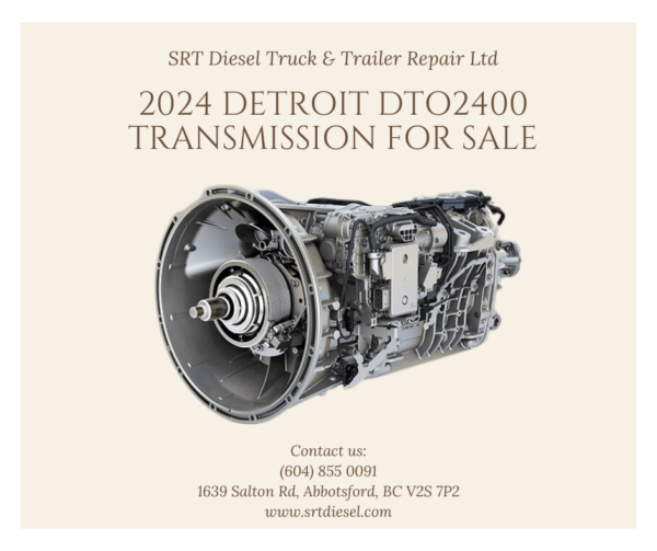 2024 DETROIT DTO2400 TRANSMISSION FOR SALE - SRT DIESEL ABBOTSFORD Detroit DTO2400 Transmission, Overdrive, Automated Shifting Make Detroit Model Year 2024 Model D716330 Model Info. DT-O2400 Serial No. 715384G2759786 Gear Ratio Set OverDrive Model Description BASE MODEL, SINGLE PLATE CLUTCH Component Part No. C07-00052-248 MB No. N/A Mileage N/A VIN 3AKJHHDR9RSUV5121